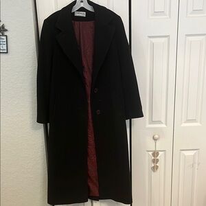 Vintage Black Wool Coat with Red Lining